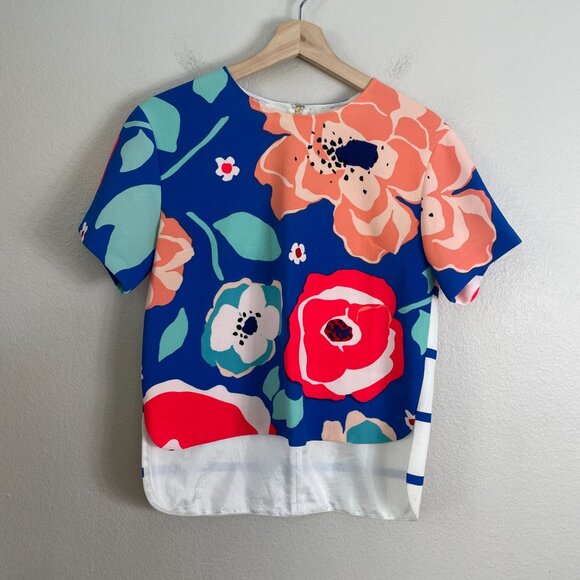 Kate Spade New York Womens 4 Ramona Multi Floral Top Short Sleeve Shirt - Picture 10 of 14